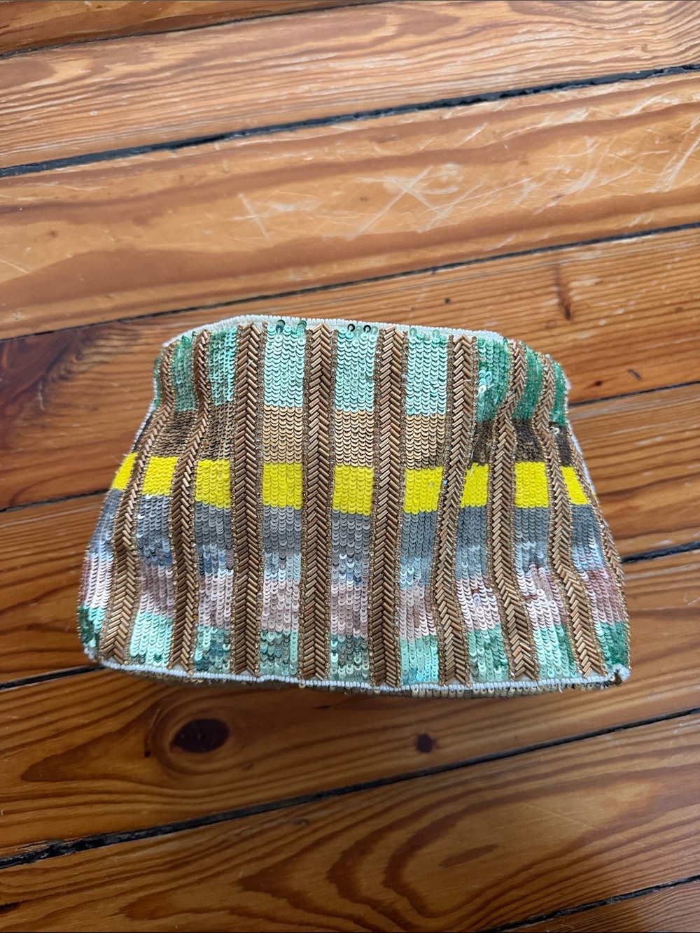 Ann Taylor sequin Clutch in Green, Brown, Yellow -